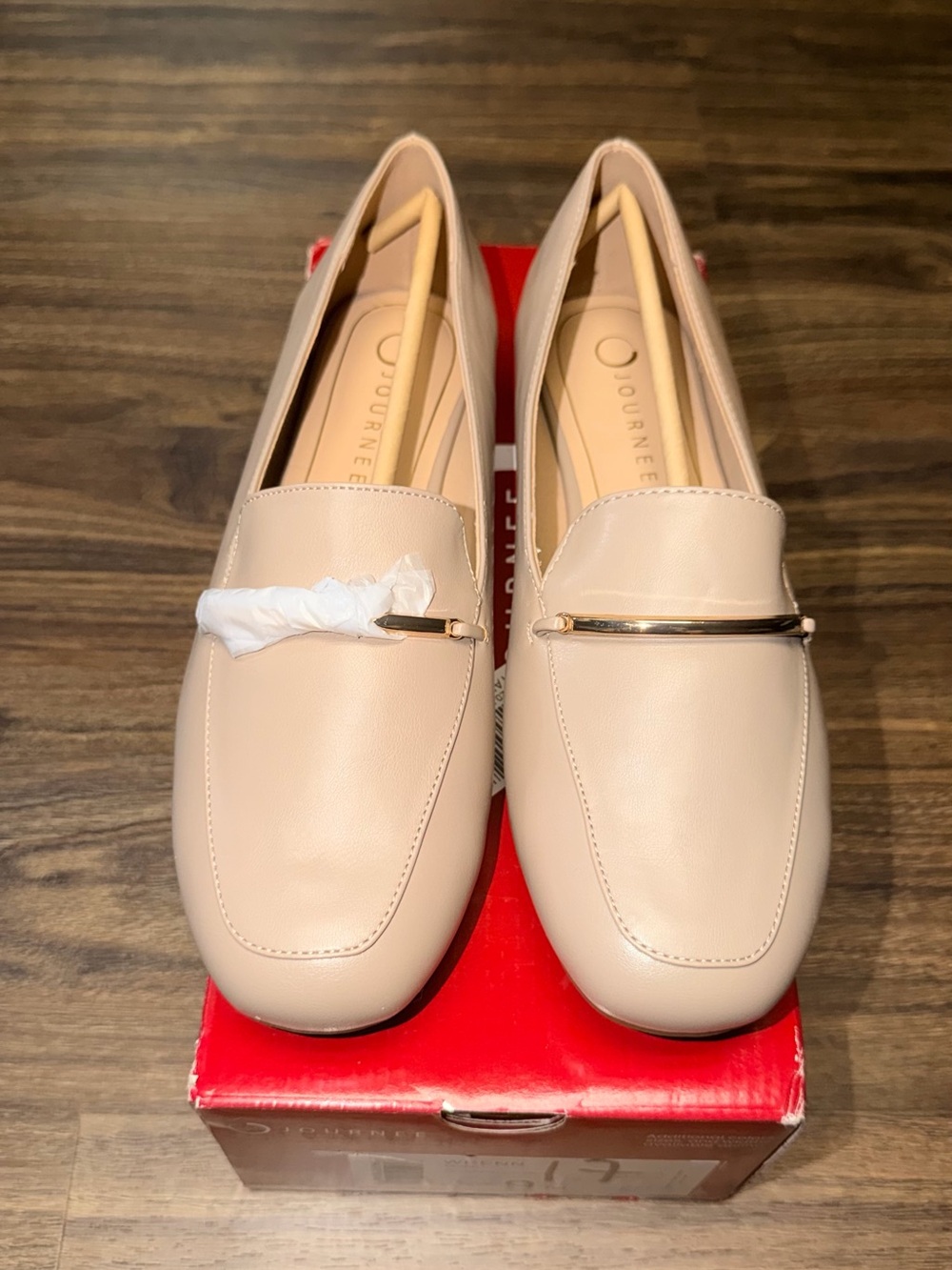 Journee Collection Nude Loafers with Gold Bar